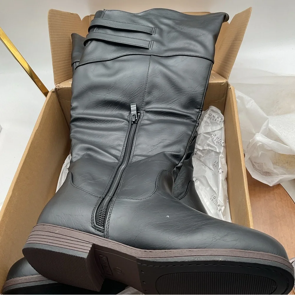 NWT Journee Collection Black faux leather Over the Knee Boots size‎ 7